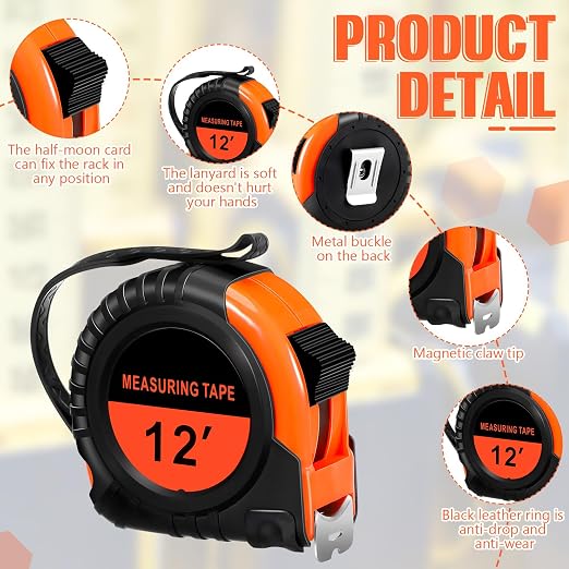 Copkim 50 Pieces Tape Measure Retractable and Easy Read with Fractions Marked Easy Read Basics Self Locking Measuring Tape Bulk for Engineer Contractors(12 Ft,Orange)