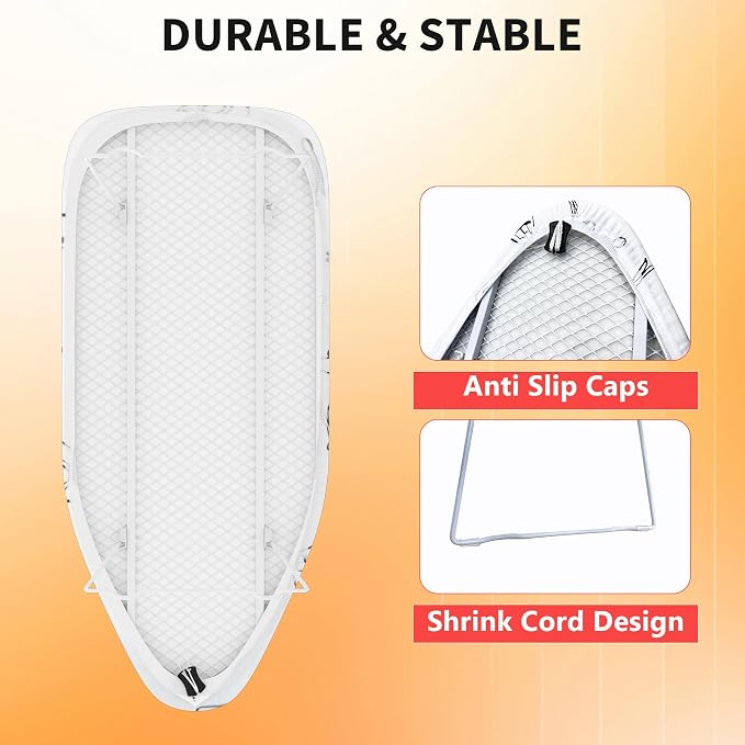 Small Ironing Board, 28"x12" Foldable Legs & Portable, 4 Layer | Tabletop Ironing Board with 4 Layer Heat Resistant Cover & Pad for Home, Apartment, Dorm, Hotel, White