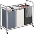 LINZINAR 3 Bags Laundry Hamper Assorted Laundry Basket 135L Laundry Sorter | Laundry Room Organization with Heavy Duty Rolling Lockable Wheels and Removable Bag, Bedroom Laundry Cart for Clothes Storage