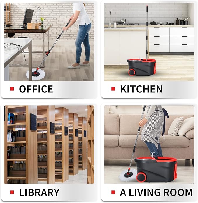 Spin Mop and Bucket with Wringer Set on Wheels, 3 Mop Refills, 61" Handle | 360° Spinning Mop System with Stainless Steel Extended Handle & 3 Microfiber Refills for Floor Cleaning