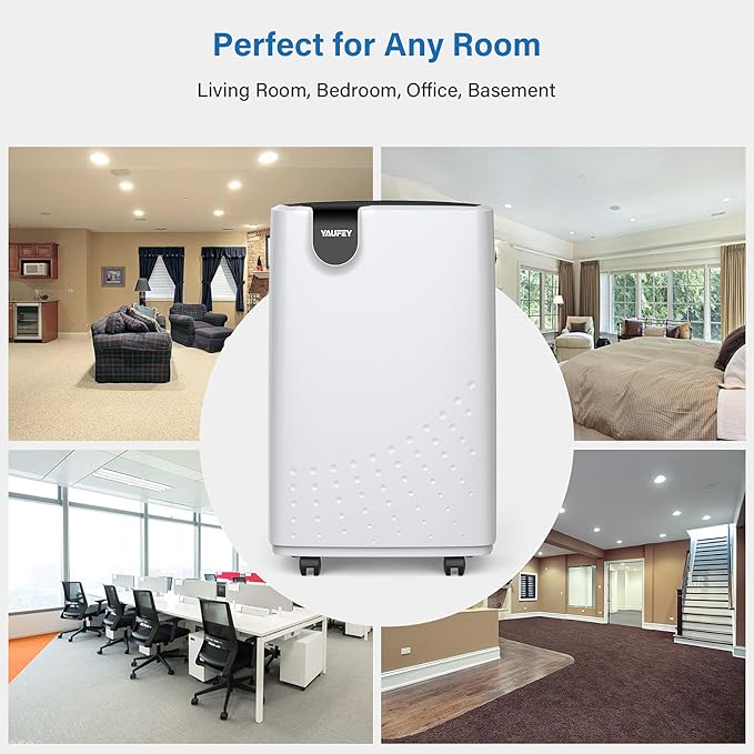 Yaufey 2500 Sq. Ft. Dehumidifier for Home and Basements with Auto or Manual Drainage, 0.48 Gallon Water Tank, Low Noise and 24H Timer