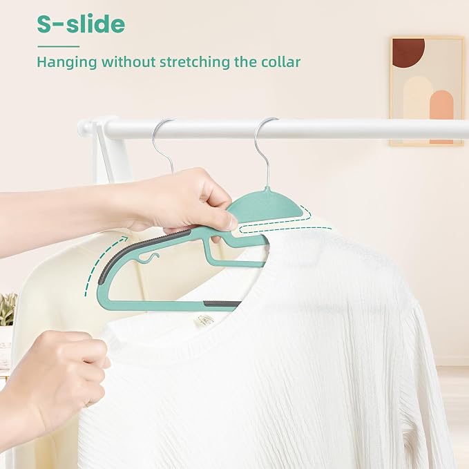 Heavy Duty Plastic Hangers 50 Pack with Non-Slip Design,0.2 Inches Thick,360°Swivel Hook Space Saving Organizer for Bedroom Closet,Shirts,Pants,Strong Enough for Coat(Dusty Blue- S Shaped)