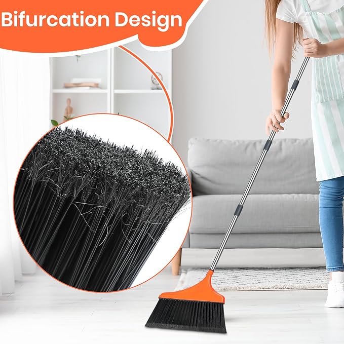 REEWII Commercial Broom and Dustpan Set and 4 Pack Heavy-Duty Angle Broom
