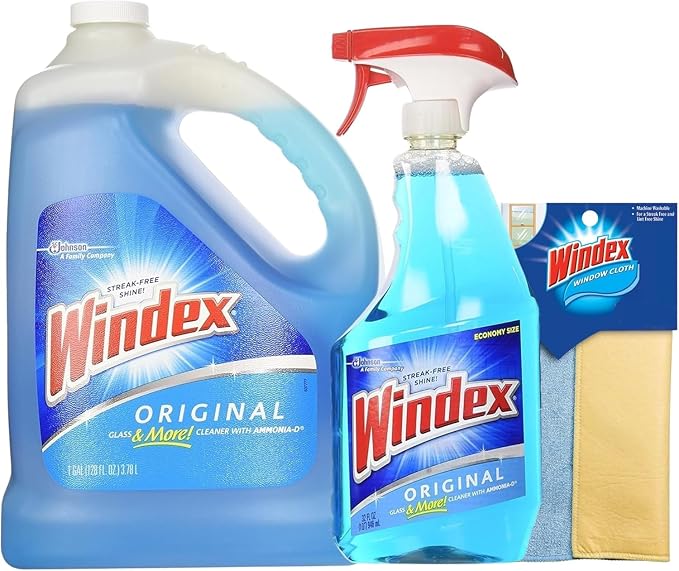 Windex Original Glass Cleaner, 1 32oz spray bottle + 128oz Refill