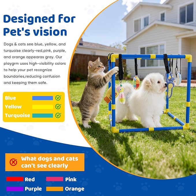 Puppy Play Gym with 12 Hanging Toys, 2-in-1 Dog Play Gym & Hammock, Adjustable Puppy Enrichment Toys for Small Dogs/Cat, Interactive Activity Center, Indoor Playground for Teething (23.6")