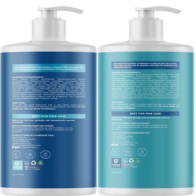 Rosemary Biotin Shampoo and Conditioner Set - Volumizing Shampoo and Conditioner for Thinning Hair for Women & Men with Nourishing B Vitamins - Color Safe Sulfate Paraben & Silicone Free (32 Fl Oz)
