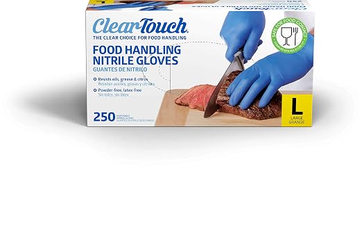 Medline Clear-Touch Food Handling Nitrile Gloves, Powder Free, Not Made From Natural Rubber Latex - Ideal for Kitchen Use and Food Preparation - Large Size, Pack of 500