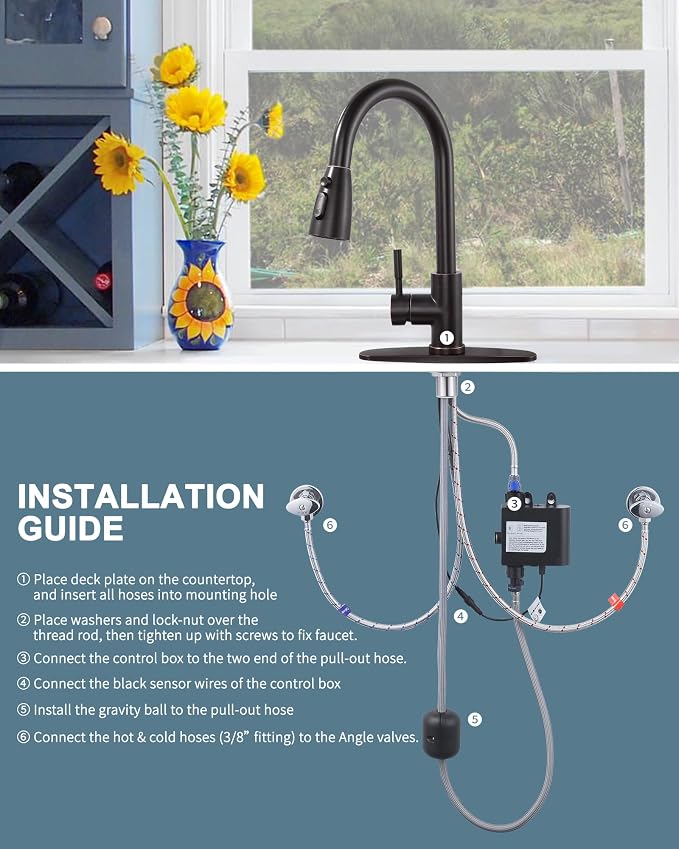 Touchless Kitchen Faucet Stainless Steel: WOWOW Smart Motion Sensor Kitchen Sink Faucet with Sprayer, Automatic Hand-Free Oil Rubbed Bronze Kitchen Faucet for Sink 1 or 3 Hole
