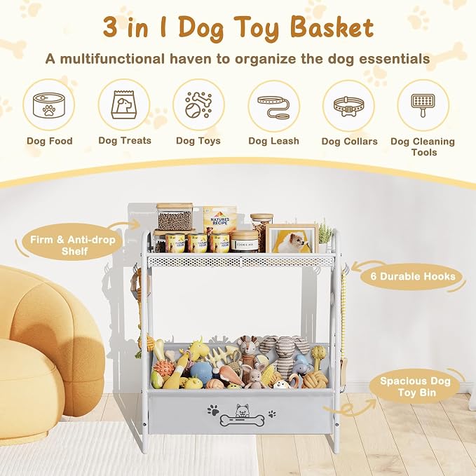 Lomivra Large Dog Toy Basket (23.6"x11.2"x9.7"), Dogs Toy Bin with Storage Organizer, Trapezoid Toy Box for Dog Stuff Accessories, Pet Toy Storage Holder Chest for Cat Dogs Essential Supplies