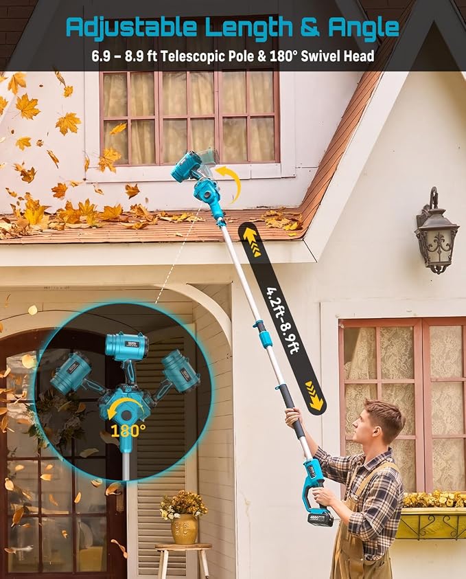 Gutter Cleaning Tools Cordless Leaf Blower for Roof Gutters, 700CFM/200MPH | 3-Speed, 2x 4.0Ah Batteries, 8.9ft Telescopic Pole & 180° Swivel, Clean Gutters from Ground Safely, for Lawn, Patio, Snow