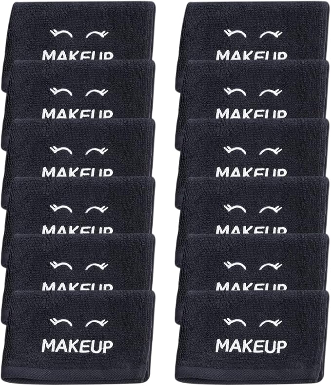 White Classic Bleach Safe Black Makeup Washcloths for Face Cleansing, 12 Pack - Super Soft Luxury Cotton Black Makeup Towels, Highly Absorbent and Quick Dry, All Makeup Remover Cloth | 13 x 13