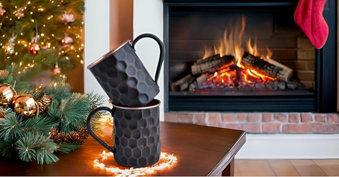 STAGLIFE 16 Oz Black Moscow Mule Pure Copper Mugs, Genuine Real Copper Cups for Drinking Moscow Mules, Food Safe Handcrafted Solid Mug Large Cup Hammered Finish Gift Set of 2