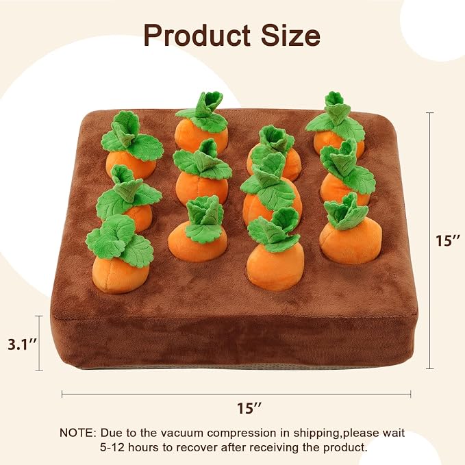 Interactive Dog Toys，Carrot Snuffle Mat for Dogs Plush Puzzle Toys 2 in 1 Non-Slip Nosework Feed Games Pet Stress Relief with 12 Carrots