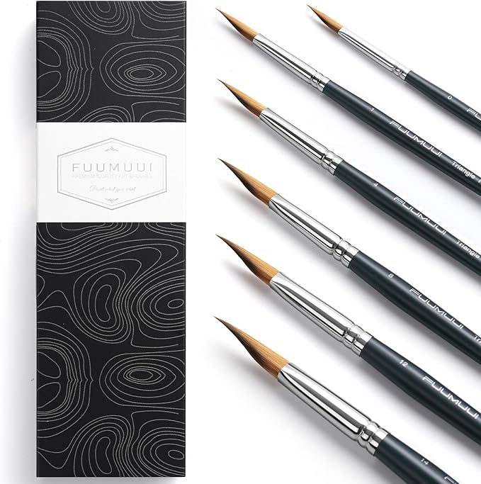Triangle Wedge Paint Brushes Set – Fuumuui 6pcs Precision Pointed Pinstriping Professional Synthetic Brush for Watercolor, Gouache – Short Handle Painting Tools for Fine Detail & Geometric Art