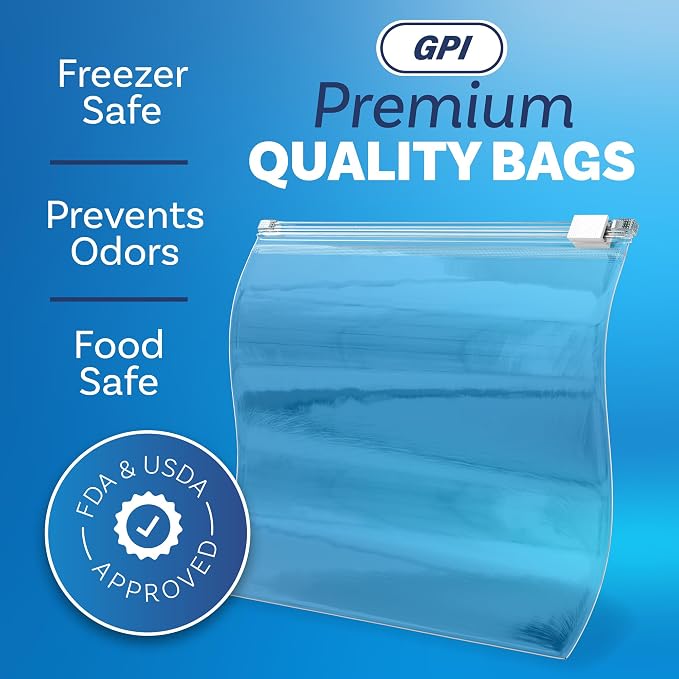 100 Count - Slider Zip Food Storage Bags, 10" x 7" 3 Mil Heavy Duty, Strong & Durable For Freezer Storage. GPI