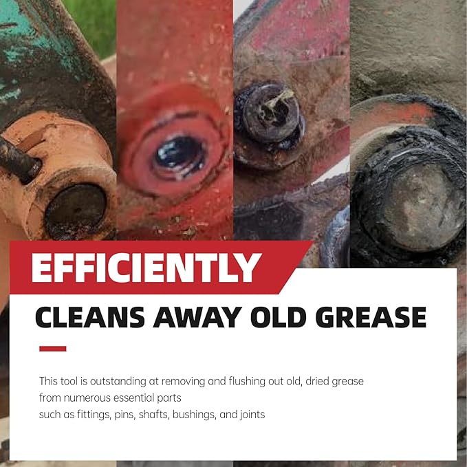 Grease Fitting Cleaning Tool, Grease Zerk Cleaner for Trucks, Tractors, Heavy Equipment - Removes Old Dried Grease from Fittings, Pins, Shafts, Bushings (Red)