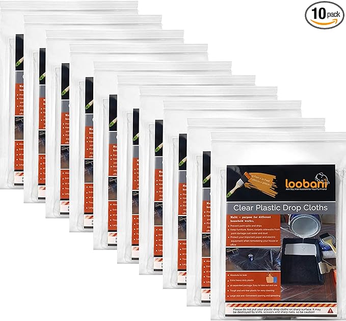 10 Piece Painter Plastic Drop Cloths Sheet,Waterproof Anti-dust Cover,9x12 Feet Disposable Tarp for Painting for Couch/Furniture Cover