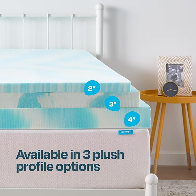 Linenspa 3 Inch Swirl Gel Memory Foam Mattress Topper, Twin Size – Cooling Gel Infused, Ventilation Holes – Pressure Relieving Bed Topper – CertiPUR Certified