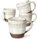 Artena Ceramic Coffee Mugs Set of 4, 16oz Embossed Large Latte Mugs Coffee Cups with Handle for Tea, Latte, Cappuccino & Cocoa, Milk Dishwasher & Microwave Safe, White (Willow Leaf)