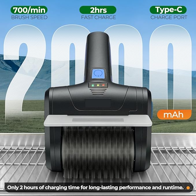 Auto Dynasty Cordless Electric Grill Brush, 304 Stainless Steel BBQ Brush with Rotating Scrub Head, Rechargeable, Type-C Fast Charging for Gas/Charcoal/Outdoor Grill, Blue/Black