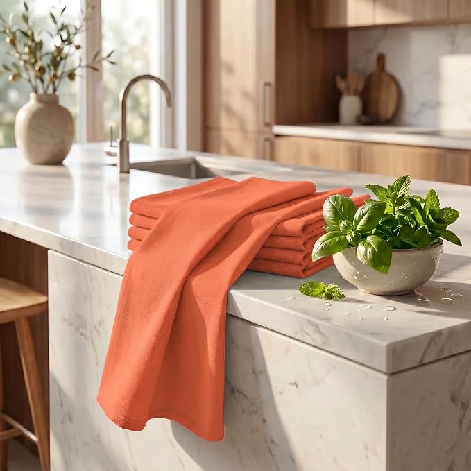 Urban Villa Kitchen Towels 100% Cotton Dish Towels for Kitchen(Set of 6) 20”x30” Dish Cloths Highly Absorbent Kitchen Linen Set with Hanging Loop Perfect for Drying Dishes Cleaning Hand Towels –Coral
