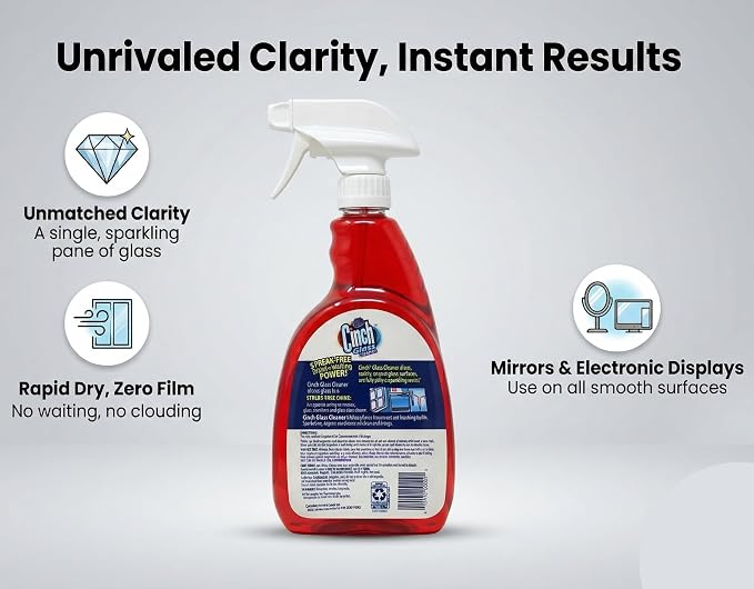 Spic & Span Cinch Glass Cleaner, 32 oz Spray Bottles, Streak-Free Window and Mirror Cleaner, Pack of 6