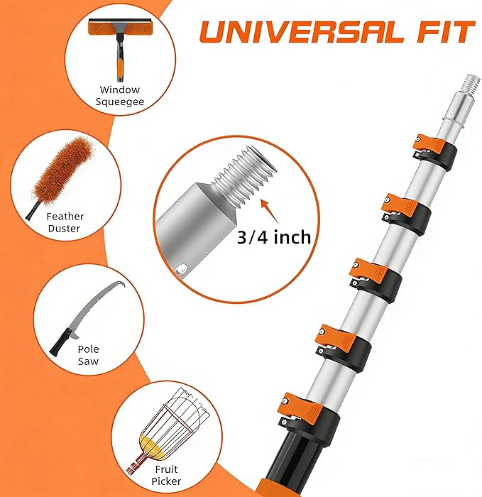 26FT Window Cleaning Kit, 2-in-1 Squeegee with 5-20FT Telescoping Pole & Flip-Lock & Screw Dual Locking, Professional Long Handle Washing Tool for High Windows