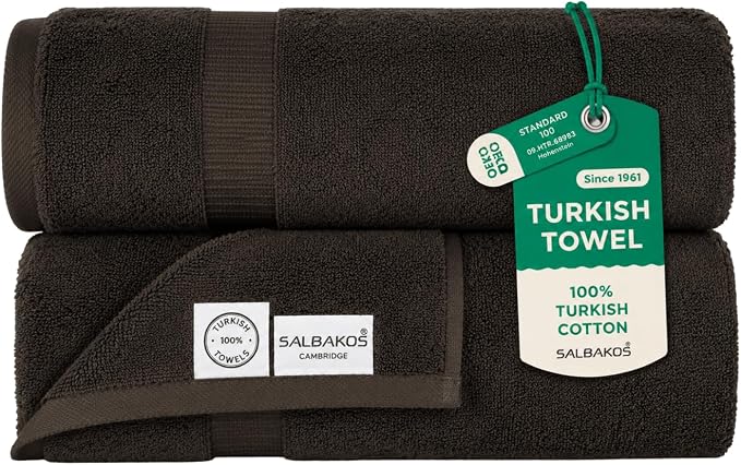 SALBAKOS 2-Piece 100% Turkish Cotton Bath Towels, X-Large 35x70, Chocolate | Oversized Bath Sheet Towel for Bathroom & Beach, Thick, Super Soft, Highly Absorbent, Premium Hotel Quality, Made in Turkey
