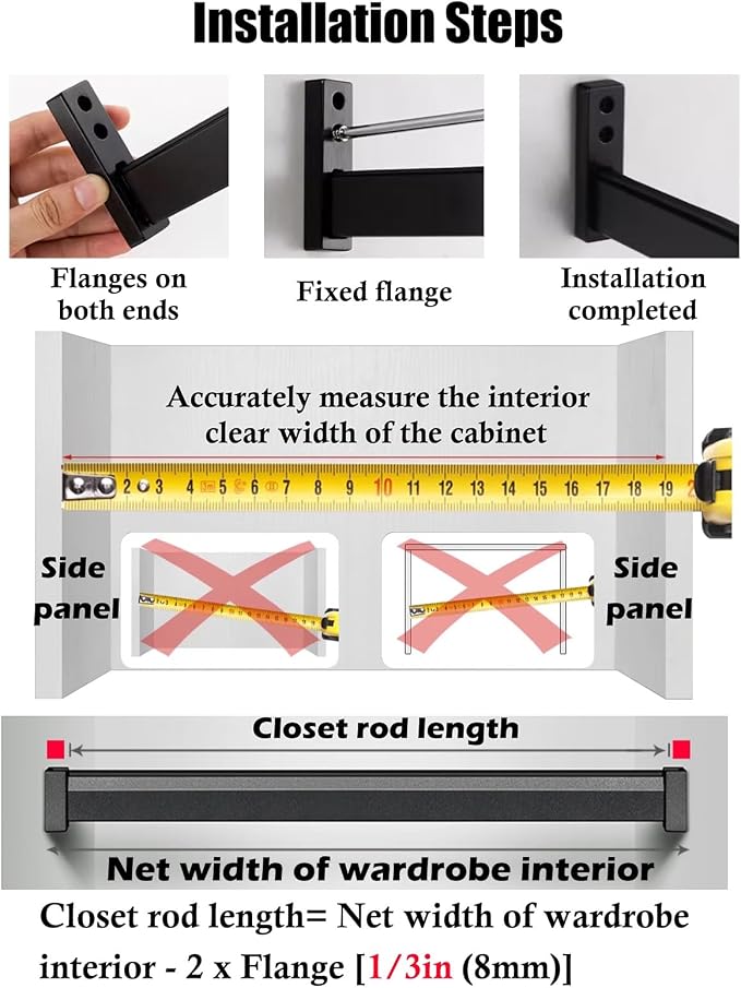 White Wardrobe Set Kits, 36 48 72 80 120 180 200 Cm Closet Clothes Hanger Rod, Wall Mounted Wardrobe Hanging Rail Set, for Walk-in Closet/Laundry Rooms(40cm(15.7in))