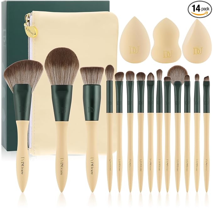 DUcare 18 Makeup Brushes Set Makeup Sponges Cosmetic Bag | Powder Foundation Contour Blush Concealer Eye Shadow Blending Liner Make Up Brush Kit