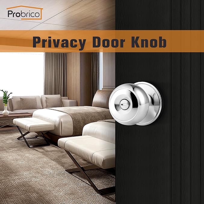 Probrico Privacy Door Knobs Polished Chrome, Bath/Bed Door Locks, Interior Keyless Door Handles, 5 Pack