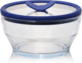 Anyday 4-Cup Glass Food Storage with Lid (Clear Blueberry) | Round Deep Dish, Plastic-Free Meal Prep, Microwave Cookware, Stackable Airtight Storage Container, Microwave Steamer