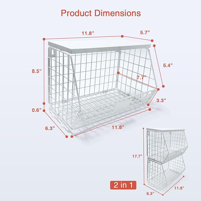 Goozii Wall Mount Bathroom Storage Basket, Fruit Produce and Vegetable Baskets for Kitchen Counter, Hanging Wire Storage Basket for Laundry Room Bedroom Closet Pantry Boys Girls Room (White)