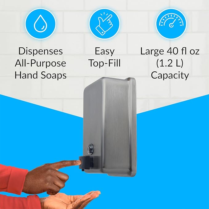 Bobrick Surface-Mounted Soap Dispenser, Vertical Tank Satin-Finish Stainless Steel (40-fl oz Capacity)