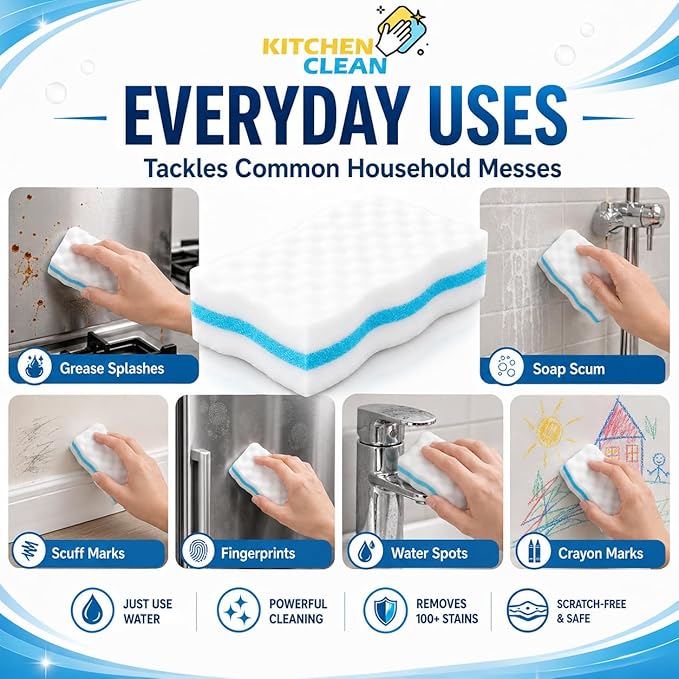 Magic Eraser Cleaning Sponge | Advanced Stain Remover Sponge | Melamine Sponge, Pen Marks, Switch Boards, Taps, Wall Stain Remover, Glass, Shoes, Sneakers Cleaning Sponge (Pack of 6)