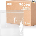 GPI - 6" x 6" Ultra Heavy-Duty Zip Bags, 8 Mil Extra-Thick Reclosable Puncture-Resistant Plastic Zipper Baggies, Resealable Poly Zip Top Bag for Construction, Tools, Screws & Sharp Objects. 500 Count