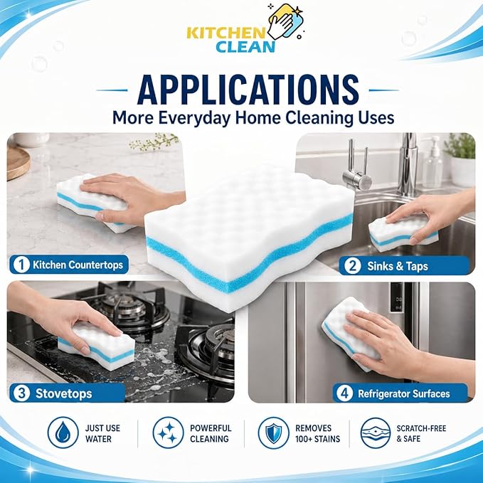 Magic Eraser Cleaning Sponge | Advanced Stain Remover Sponge | Melamine Sponge, Pen Marks, Switch Boards, Taps, Wall Stain Remover, Glass, Shoes, Sneakers Cleaning Sponge (Pack of 6)
