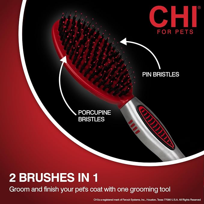 CHI for Dogs Porcupine Pin and Bristle Dog Grooming Brush Detangling and Smoothing Brush for Short Medium and Long Dog Coats Helps Remove Loose Hair and Light Tangles Ergonomic Soft Grip
