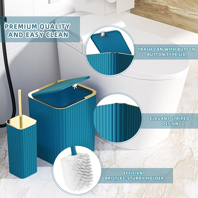 XLHOMO Bathroom Accessories Set - Gorgeous Bathroom Set, 10PC Teal Bathroom Accessory Set, Toilet Brush, Trash Can, Qtip Holder Dispenser & Soap Dispenser