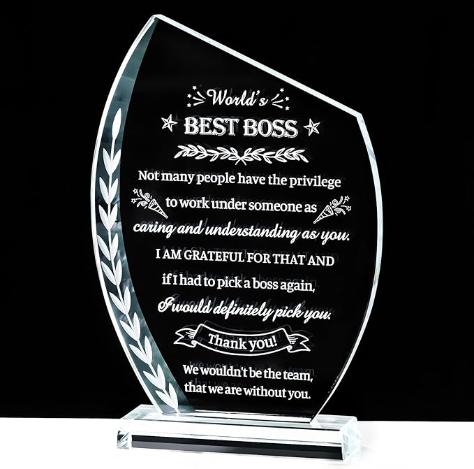 Movdyka Boss Gifts for Men Women Crystal Keepsakes Plaque World's Best Bosses Gift Appreciation Thank You Great Boss's Day Birthday Ideas for Boss Farewell Retirement Office Decor