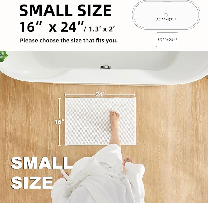 TYUU Bathroom Rugs Non Slip Washable, Super Absorbent Thin Bath Mat Small Quick Dry Low Pile Bathroom Rug, White 16"x24" / 1'4" x 2'