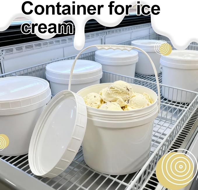 6 Pack 1 Gallon Plastic Buckets with Screw Lids & Handle, Food Grade Storage Containers for Kitchen, Freezer - Reusable White Plastic Bucket Set (White, 6pack 1Gal)