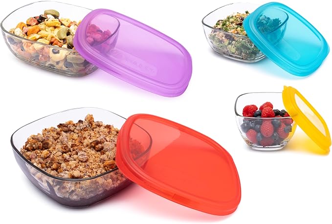 Libbey Serve It Glass Storage Bowls Set of 8 Stackable 2, 6, 8, 12.5 Cup Food Storage Containers with Sung Fit Lids, Glass Bowls Set for Snacks, Leftover or Meal Prep