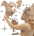 Enjoy The Wood 3D Wood World Map Wall Art Large Wood Wall Décor Housewarming Gift Idea Art World Travel Map For Home & Kitchen or Office (3XL, Terra)