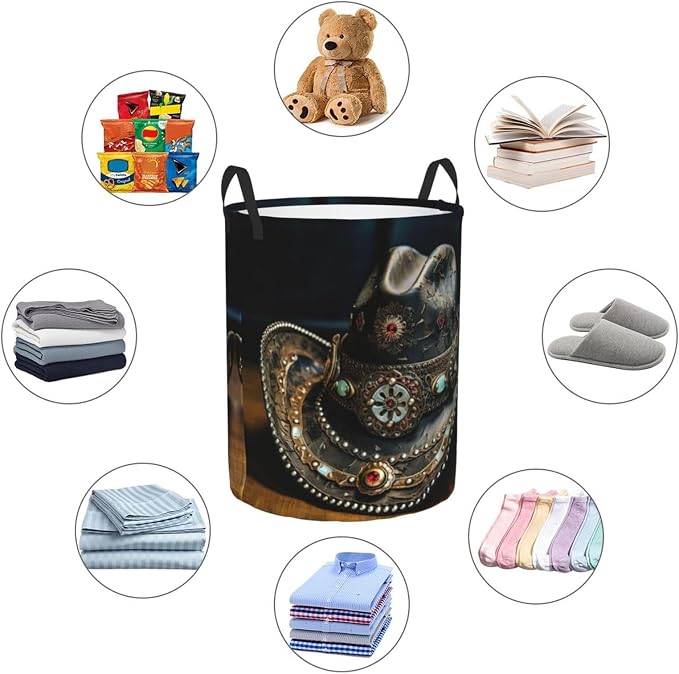 American West Rodeo Hat Large Foldable Laundry Basket Hamper,Storage Basket Bin With Handles,For Bathroom,College