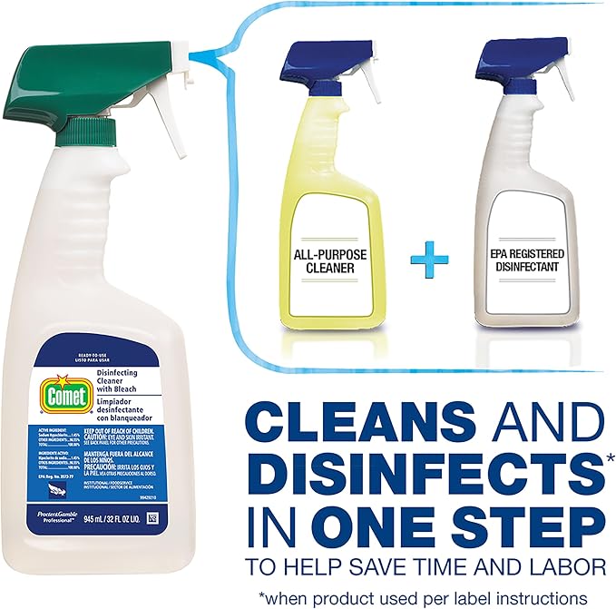 Hospital Grade Bulk Disinfecting Bathroom Sanitizer by Comet Professional, Multi-Purpose Spray Cleaner Wipes up Pathogens, for Commercial Use, 32 oz. (Case of 6)