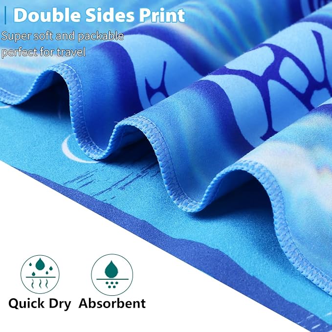 TwoYek Microfiber Beach Towel Extra Large 71x32 Turtle Floral 2 Pack | Thin & Lightweight, Sand Free, Super Absorbent & Quick Dry, Oversized Towels for Beach Bath Pool Swim Travel Essentials Gift