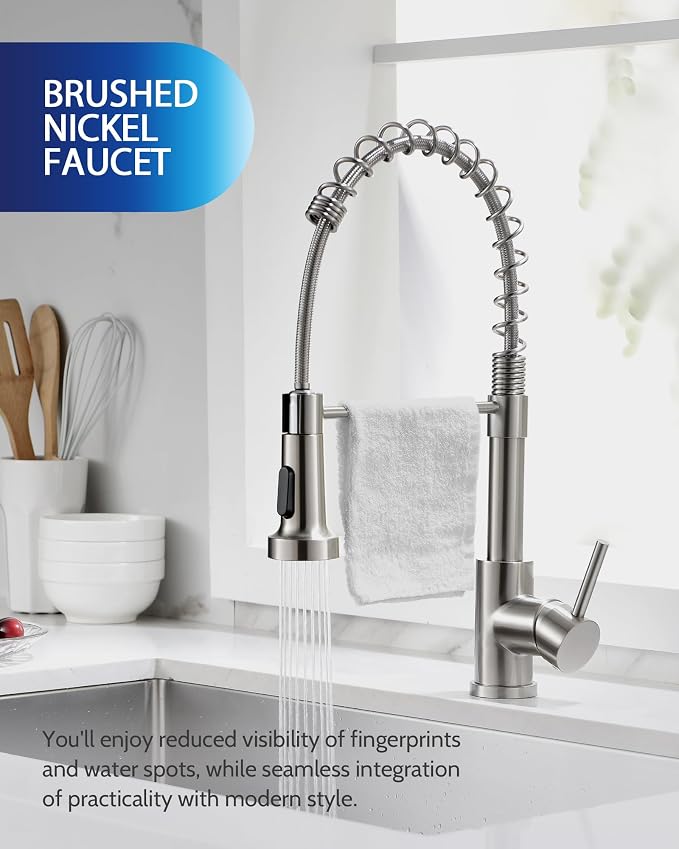 LUFEIDRA Kitchen Faucet with Pull Down Sprayer - Brushed Nickel High Arc Single Handle One Hole Stainless Steel Kitchen Sink Faucets for Farmhouse Camper Laundry Rv Bar Sink, Grifos De Cocina | High-Arc Stainless Steel Pot Filler with Single-Handle Con...