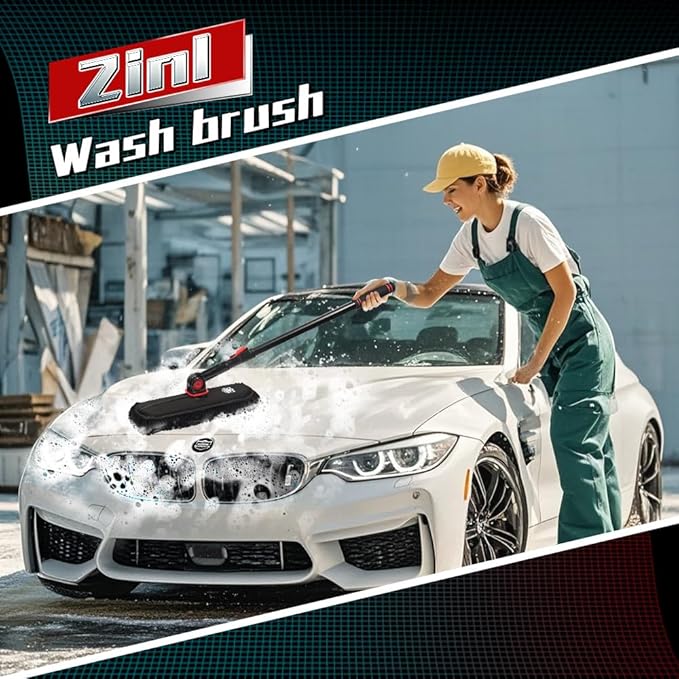 2In1 Brush And Duster For Car Exterior,Chenille Car Wash Brush Mop*1PC,Wax Cotton Car Duster Mop*1PC Remove Dust,Freely Switch A Retractable Black Steel Pole,Car Cleaning Supplies For Truck Rv Boat