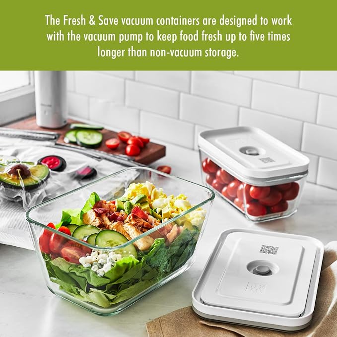 Zwilling Fresh & Save 3-Pc Glass Food Storage Container Set | Airtight Glass Containers Keep Food Fresh Up to 5X Longer with the Fresh & Save Vacuum Pump (Pump Not Included).